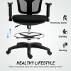 HOMCOM Drafting Chair with Adjustable Armrests, Ergonomic Mesh Office Chair with Lumbar Support, Adjustable Height and Footrest for Standing Desk, Black