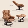 HOMCOM 360° Swivel Recliner Chair with Footstool, PU Leather Manual Recliner Armchair with Footstool, Solid Wood Base, Upholstered Reclining Chair for Living Room, Bedroom, Office, Brown