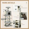 PawHut 132cm Cat Tree for Large Cats, Cat Activity Centre with Scratching Posts, Hammock, Cat House, Bed, Perches, Ladder, for Indoor Use - Grey