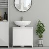 HOMCOM Under Sink Bathroom Cabinet, Freestanding Under Sink Cabinet with 2 Doors and Shelf for Basin without or with Pedestal, White