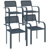 Outsunny Garden Chairs Set of 4, Stackable Rattan Effect Dining Chairs with Armrest, Weather Resistant and Lightweight Outdoor Furniture Armchairs for Patio, Balcony, Terrace, Dark Grey