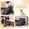 PawHut Dog Steps for Sofa, 4 Steps Dog Stairs, Pet Stairs, with Washable Plush Cover, for Small Breeds, Cats - Dark Grey