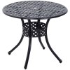Outsunny 85cm Round Garden Dining Table with 46.5mm Dia. Umbrella Hole, Cast Aluminium Outdoor Dining Table, Grid Motif Outdoor Table for Garden, Patio, Porch, Black