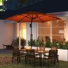 Outsunny 3(m) Cantilever Parasol with Solar LED and Easy Lever, Garden Parasol Umbrella with Cross Base and Waterproof Cover, Outdoor Sun Shades, Orange