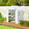 Outsunny Walk-in Greenhouse with 3 Tier 8 Shelves, Small Greenhouse with Reinforced PE Cover, Garden Plant Growhouse with Roll-up Door and Three Mesh Windows, 140 x 143 x 190 cm, White