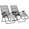 Outsunny Garden Recliner Chairs Set of 2, Outdoor Foldable Zero Gravity Chairs Set w/ Footstool and Detachable Headrest, Grey