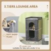 PawHut 2 Layer Cat House, Cat Beds for Indoor Cats with Scratching Pad, 81cmH, Grey