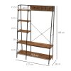 HOMCOM Clothes Rail, Metal Clothes Rack with Shoe Rack, 5 Tier Storage Shelves, 5 Side Hooks, Coat Stand for Bedroom, Living Room, Hallway, Rustic Brown and Black