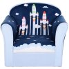 HOMCOM Children's Armchair Flannel Kids Sofa Tub Chair Cartoon Rocket Pattern Wooden Frame Bedroom Playroom Seater Blue