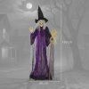Outsunny 183 cm Life Size Halloween Animated Standing Witch & Broomstick with Glowing LED Eyes, Spooky Witch Scary Halloween Decorations, Battery Operated, Indoor Party Props