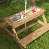 AIYAPLAY Kids Picnic Table, Sand and Water Table with Wooden Benches, Adjustable Parasol and Storage Bins, Outdoor Garden Furniture for Children 3-6 Years, Multicolour