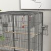 PawHut Bird Cage, Budgie Cage, Parrot Cage, with Rolling Stand, Stainless Steel Bowls, Swings, Removable Tray for Small Parrot, Budgie, Lovebird - Grey