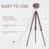 HOMCOM Industrial Tripod Floor Lamp, Nautical Searchlight with Adjustable Height, Wood Legs, E14 Lamp Base for Living Room, Bedroom, Grey and Bronze