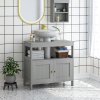 kleankin Pedestal Under Sink Cabinet with Double Doors, Modern Bathroom Vanity Storage Unit with Shelves