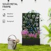 Outsunny Metal Garden Bed with Trellis, Wall Mounted or Freestanding Raised Planter with Privacy Panel, Twig and Leaf Cut-out Privacy Screen with Planter Box for Climbing Plants, Flowers, Vegetables