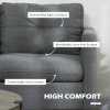 HOMCOM 2 Seater Sofa for Living Room, 133cm Loveseat Sofa, Modern Fabric Couch with Steel Legs for Bedroom, Dark Grey