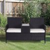 Outsunny 2 Seater Rattan Sofa with Cushions, Wicker Garden Loveseat with Armrests, Outdoor Garden Sofa Couch with Metal Frame for Patio, Black