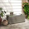 Outsunny Outdoor Coffee Table, PE Rattan Side Table with Tempered Glass Top, Wicker Rectangular Garden Coffee Table End Table with Steel Frame for Patio, Balcony, 90 x 50 x 38cm, Dark Grey