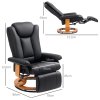 HOMCOM Manual Recliner Chair with Footrest, Upholstered Reclining Armchair with Adjustable Backrest and Steel Frame, PU Leather Swivel Chair for Living Room, Bedroom, Black