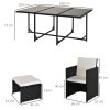 Outsunny 10 Seater Rattan Cube Garden Furniture Set with Cushions, Rattan Dining Set, Outdoor Dining Table and Chairs with 6 Armchairs, 4 Stools, Rectangular Glass Top Table, Black