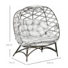 Outsunny Egg Chair Outdoor, 2 Seater Folding Weave Garden Furniture Chair with Cushion, Cup Pockets for Patio Balcony - Light Grey