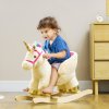 AIYAPLAY Rocking Horse, Unicorn Rocking Horse with Realistic Sounds, Safety Belt, Wooden Base, Plush Ride on Unicorn, for Ages 18-36 Months, Cream White