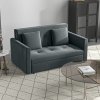 HOMCOM 2 Seater Sofa Bed, Convertible Bed Settee, Modern Cotton Loveseat Sofa Couch with 2 Cushions, Hidden Storage for Living Room, Guest Room, Dark Grey
