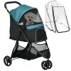 PawHut Dog Pram with Rain Cover Pet Stroller, Foldable Dog Pushchair for Small and Miniature Dogs, Cats - Dark Green
