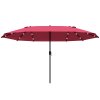 Outsunny 4.4m Double-Sided Sun Umbrella Garden Parasol Patio Sun Shade Outdoor with LED Solar Light, NO BASE INCLUDED, Wine Red