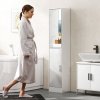 kleankin Tall Mirrored Bathroom Cabinet, Bathroom Storage Cupboard, Floor Standing Tallboy Unit with Adjustable Shelf, High Gloss White