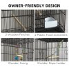 PawHut 2 Tier Bird Cage, Budgie Cage with Stand, Swing, Rope, Ladder, Wheels, Shelf, Tray, Perches, Food Containers, for Canaries, Lovebirds, Finches