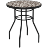 Outsunny 60 cm Garden Round Coffee Table,  Outdoor Side Table with Tempered Glass Printed Table Top and Foot Pads for Porch, Balcony, Tan Brown