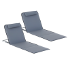 Outsunny Set of 2 Foldable Garden Beach Chair Mat Lightweight Outdoor Sun Lounger Seats Adjustable Back Metal Frame PE Fabric Head Pillow w/ Carry Bag,Grey