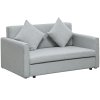HOMCOM 2 Seater Sofa Bed, Convertible Bed Settee, Modern Linen Loveseat Sofa Couch with 2 Cushions, Hidden Storage for Living Room, Guest Room, Light Grey