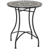 Outsunny 60 cm Mosaic Garden Table, Small Round Outdoor Side Table with Ceramic Top, Plant Stand for Patio, Balcony, Grey and Green