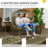 Outsunny Egg Chair Outdoor, 2 Seater Folding Weave Garden Furniture Chair with Cushion, Cup Pockets for Patio Balcony - Khaki