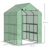 Outsunny Walk in Greenhouse with Shelves Steeple Green House for Garden Grow House Removable Cover 143x138x190cm, Green