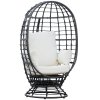 Outsunny 360?? Swivel Egg Chair, Garden Rattan Swivel Chair with Thickened Cushion and Pillow, 150 KG Capacity for Indoor Outdoor, Balcony, Patio, Black