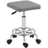 HOMCOM Square Rolling Stool, Height Adjustable PU Leather Salon Chair with Padded Seat and Foot Rest, Swivel Beauty Stool on Wheels for Spa Drafting Salon Tattoo Work Massage, Grey