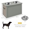 PawHut Raised Dog Bowls, Pet Feeding Storage Station with Two Stainless Steel Bowls, Base, for Large Dogs, Grey