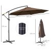 Outsunny 3(m) Garden Banana Parasol Hanging Cantilever Umbrella with Crank Handle, 8 Ribs and Cross Base for Outdoor, Sun Shade, Brown