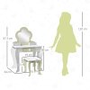 ZONEKIZ Dressing Table with Mirror and Stool, Kids Vanity Table with Drawer, Storage Boxes, Beauty Flower Design Girls Dressing Table for Ages 3-6 Years - White