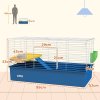 PawHut Guinea Pig Cage Chinchillas Rabbit Small Animal Cage with Ramp, Dish, Water Bottle, 99 x 52 x 53cm, Blue