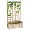 Outsunny Garden Planters with Trellis for Climbing Vines, Wooden Raised Beds for Garden, Free Standing Flower Pot, Indoor Outdoor Display Rack, 64 x 28 x 120 cm, Natural