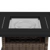 Outsunny Outdoor Rattan Gas Fire Pit Table, 50,000 BTU Square Garden Table with Fire Pit, Rain Cover, Wind Guard, Pulse-Ignition and Volcanic Rock, 72.5 x 72.5 x 67.5 cm, Mixed Brown