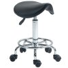 HOMCOM Saddle Stool, PU Leather Adjustable Rolling Salon Chair for Massage, Spa, Clinic, Beauty, Hairdressing and Tattoo, Black