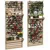 Outsunny Set of 2 Wall Mounted Plant Stand with Trellis, 170cm Wooden Plant Rack with Hanging Planter Shelves and Slatted Trellis for Climbing Plants, for Patio, Balcony, Porch, Natural