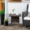 Outsunny Rattan Side Table, Outdoor Coffee Table with Plastic Board Under the Full Woven Table Top for Patio, Garden, Balcony, Mixed Brown