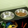 PawHut Raised Dog Bowls for Large Dogs Pet Feeding Station w/ Stand, Storage, Two Stainless Steel Bowls - Black