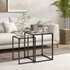 HOMCOM Nesting Tables Set of 2, Side End Table with Tempered Glass Top and Steel Frame for Living Room, Bedroom, Black